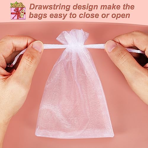 HRX Package 100pcs White Organza Bags, 4x6 inch Mesh Bags Drawstring Gift Bags Jewelry Pouches for Candy Wedding Favors Christmas