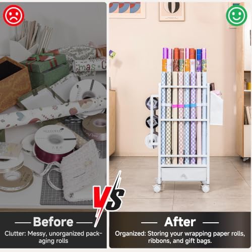 aquzee wrapping paper storage, wrapping paper cart with on a desk or shelf