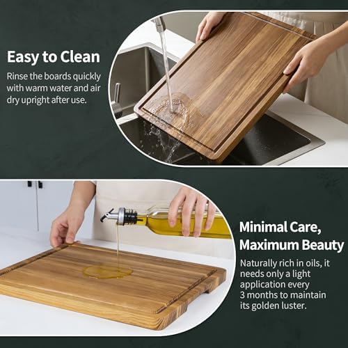 teak cutting board set for kitchen, 3 pack on a desk or shelf