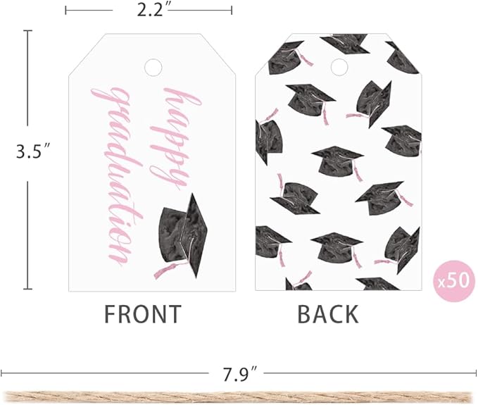 50 Pcs Graduation Gift Tags, Congrats Grad Party Favors Gift Tags for High School or Happy College Graduation Party Decoration Supplies (Pink, 2.2 * 3.5)