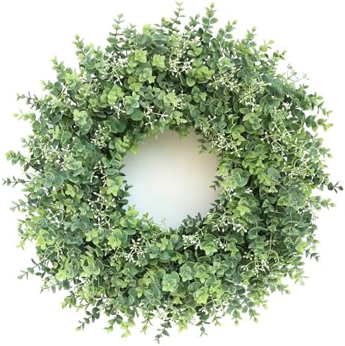 26'' artificial eucalyptus wreath with seeds for front, view 9