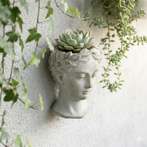 mayrich greek lady head wall planter, 6 inch, side view