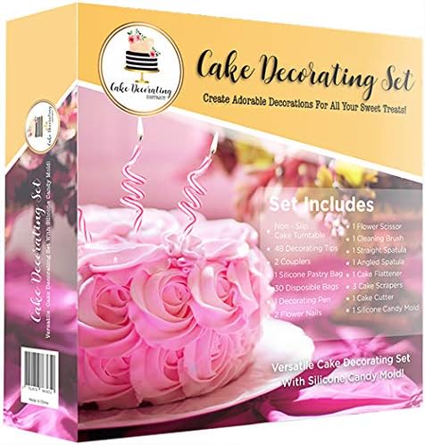 95 pcs Cake Decorating Supplies Kit by Cake Decorating District - includes 48 Icing Tips - Silicone Pastry Bag and Disposable Bags - Spatula Scraper Cutter - Turntable - Silicone Chocolate Candy Mold