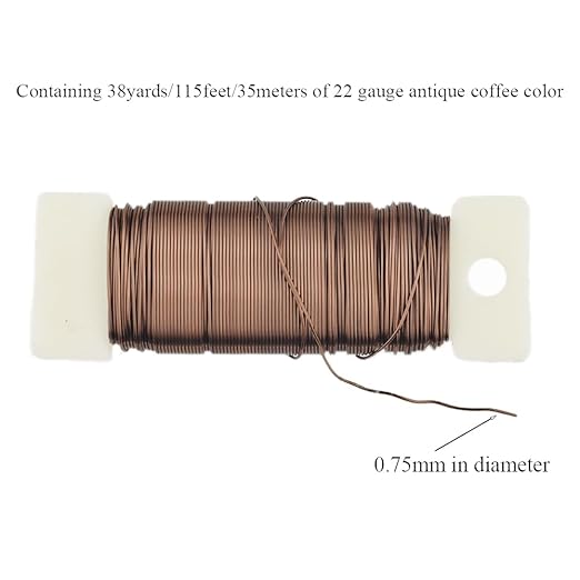 HAHIYO 22Gauge Coffee Color Metal Floral Wire - 1 Roll, 38 Yards (115 Feet) - Flexible Paddle Wire for Craft, Christmas Wreath, Flower Arrangement, Bouquet Wrapping, Wedding, DIY