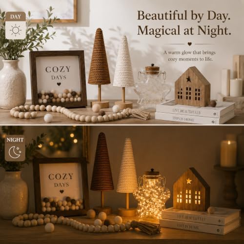 farmhouse home decor set, glass star fairy light, view 9