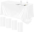 TURSTIN 4 Packs Satin Tablecloth 102 x 58 Inch Overlay Satin Table Cover Rectangle Bright Silk Tablecloth Smooth Fabric Table Decoration for Wedding Banquet Party Events, White