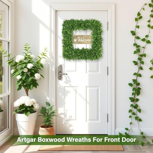 artgar 20 inch realistic boxwood wreath, spring wreaths showing dimensions