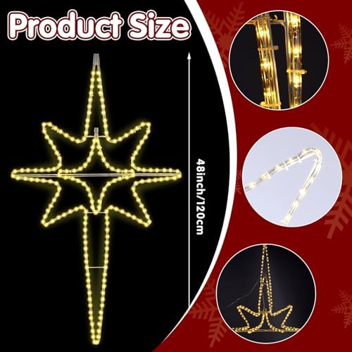 roceei 48" large led bethlehem star outdoor christmas, close-up detail