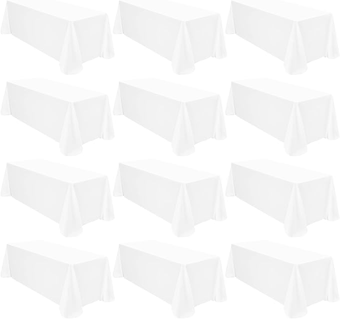 12 Pack Polyester Rectangle Tablecloth 90 x 132 Inch White Tablecloth for 6 Ft Rectangle Tables,Washable Fabric Table Covers Polyester Table Clothes for Wedding Parties Banque