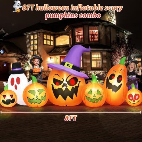 danxilu 8ft long halloween inflatables pumpkin witch hat shown in use