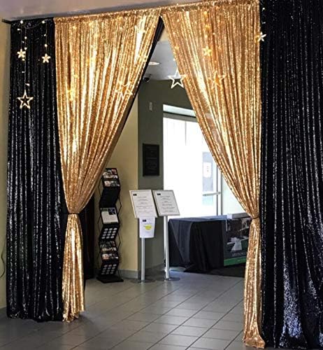 Eternal Beauty Sequin Backdrop Curtains, 2x8 Ft-2 Panels Black Back Drop for Shimmer Photography Party Wedding Birthday Decor