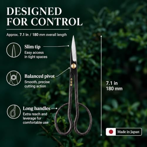 Senkichi 7.1" Japanese Satsuki Bonsai Scissors - Razor-Sharp Carbon Stee...