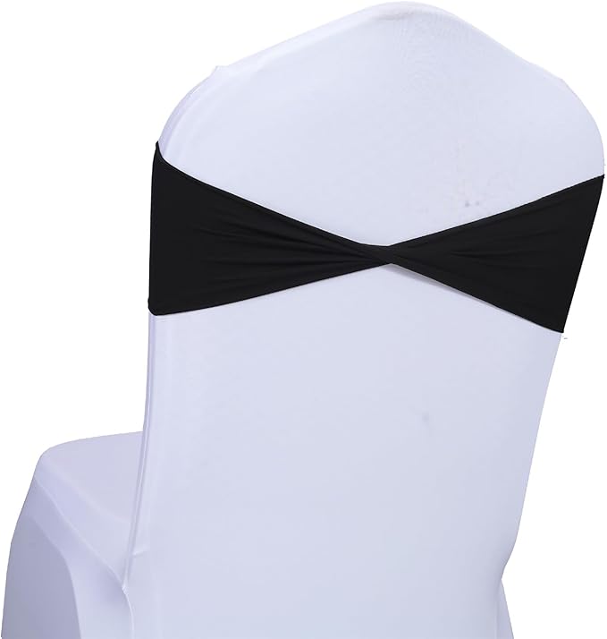 MDS Pack of 50 Spandex Chair Sashes Bows Elastic Stretch Dining Chair Bands Ties Without Slider Buckle Universal fits for Wedding Baby Shower Birthday Party Banquet Event Decoration - Black