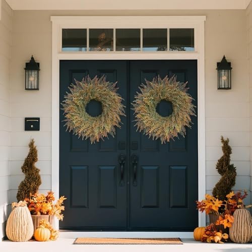 26" large artificial fern leaves fall wreath for, close-up detail
