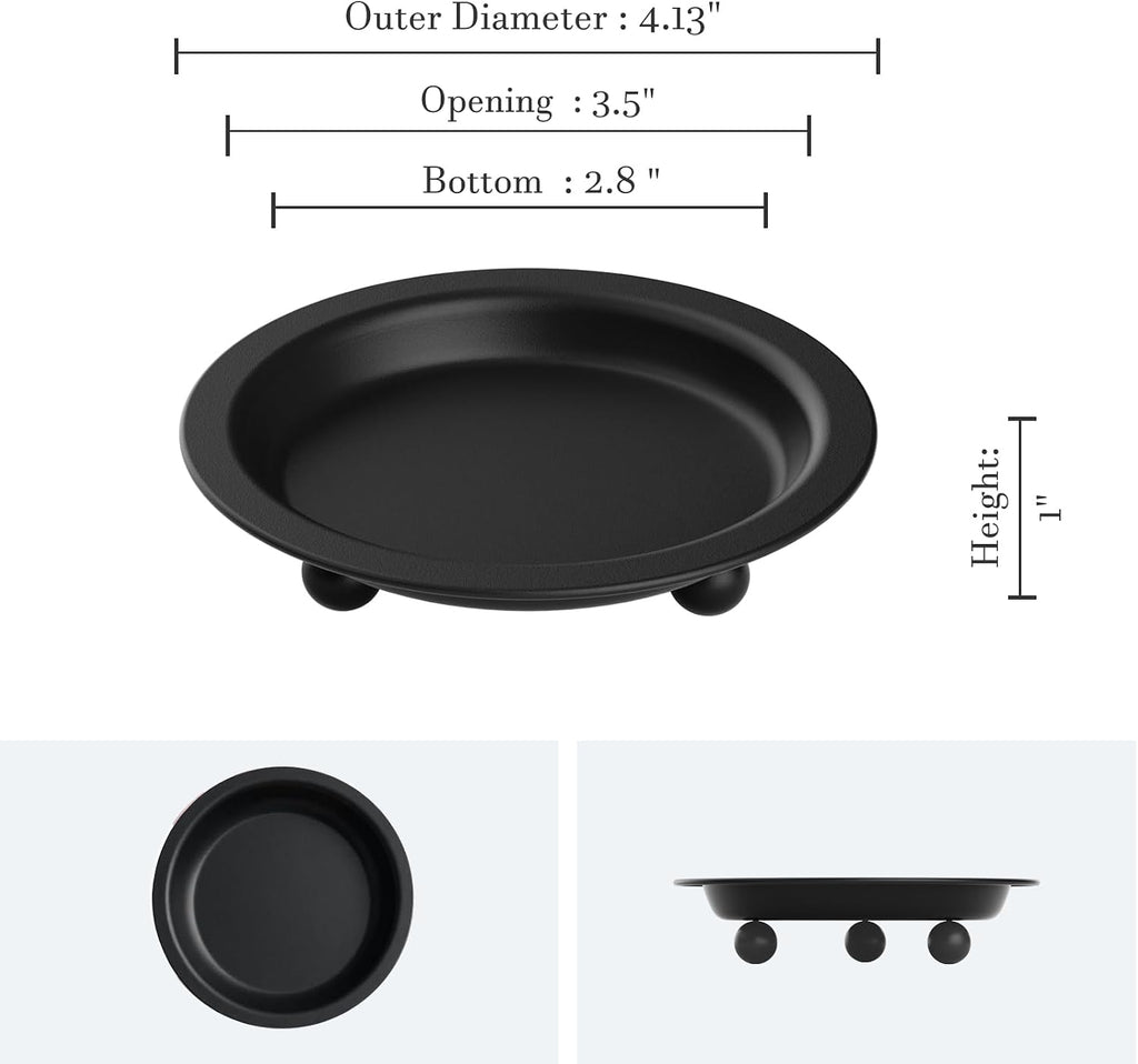 Black Candle Candlestick Holder Decor, 4.13 Inch Round Candles Tray Holders Set of 2, Iron Plate Candle Stand for Pillar Ball Candles, Metal Porta Velas for Home Decor Table Centerpiece