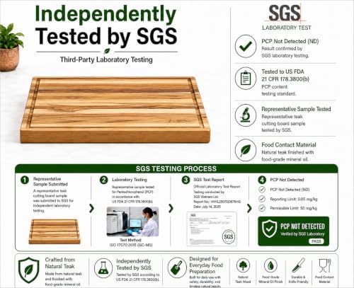 teak wood cutting board for kitchen, 18x14 inch showing dimensions