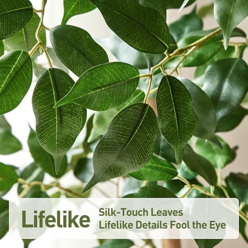 verinatural 8ft artificial ficus tree with white plante&real showing dimensions