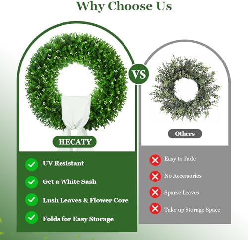 32'' large boxwood wreath, foldable green wreath with, close-up detail