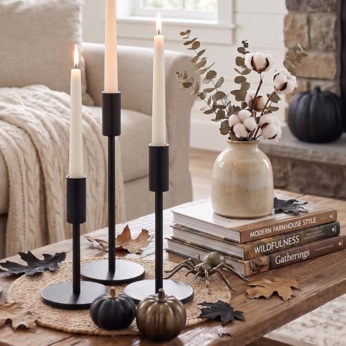 Black Taper Candle Holders Set of 3, Iron Candlestick Holders