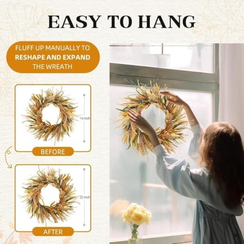22in fall harvest grain wheat farmhouse wreaths for showing dimensions