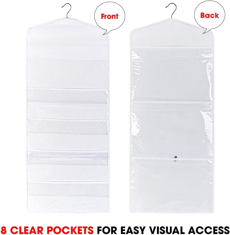 Gift Bag and Tissue Paper Storage, Hanging Organizer with Multiple Front and Back Pockets Double Sided, Organize Gift Wrap and Paper Bags 38 x 16 Inch (White)