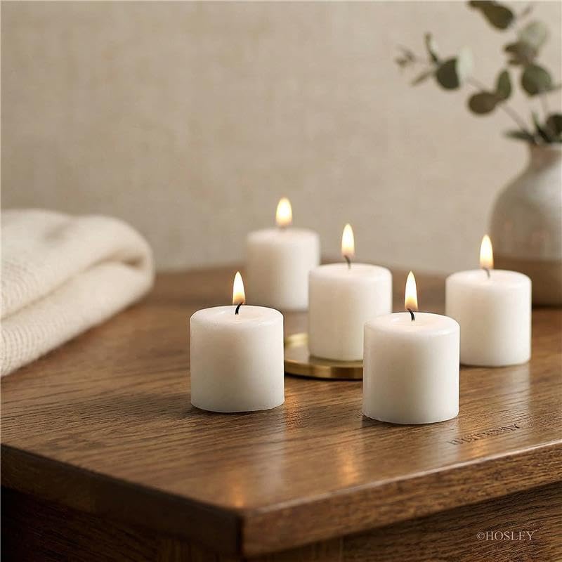 Hosley Unscented White Votive Candles, 72-Pack – Clean-Burning, Long-Lasting 10-12 Hour Burn – Ideal for Weddings, Home Décor, Spa, Events – Bulk Value for Versatile Use