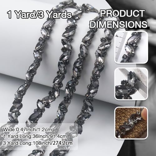 pearly jun 3 yards black rhinestone chain trim, front angle view