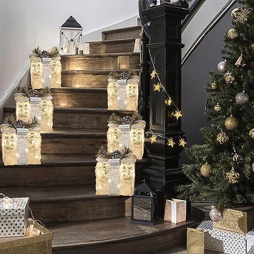 vanthylit christmas lighted gift boxes, set of 3 on a desk or shelf