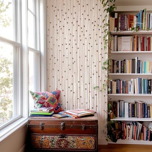 bechaeo boho handmade macrame beaded curtain, brown 1, close-up detail