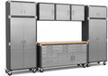 Heavy Duty 8-Piece Steel Garage Cabinet Storage Set with Rolling Workbench, Storage Cabinet System,Perfect for Big Garage or Workshop. (Graphite Black, 12 feet (144” W x 20" D x 90.5" H))