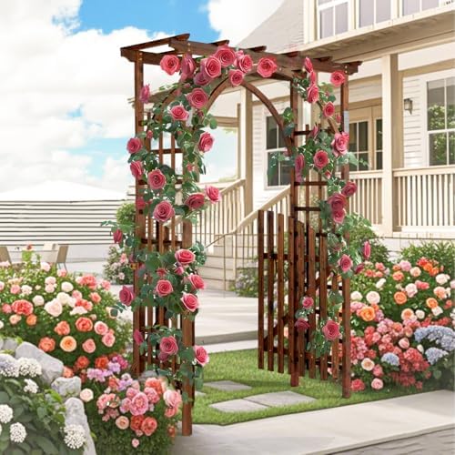 vingli 85in wooden arbor garden arch, wedding arch shown in use