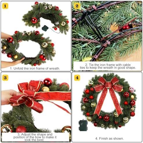 juegoal 21 inch pre-lit christmas wreath with metal showing dimensions