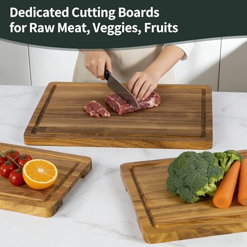 teak cutting board set for kitchen, 3 pack, side view