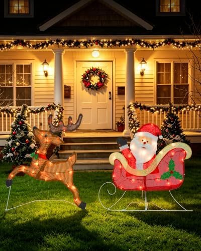 christmas lighted decoration 24 inch reindeer with sleigh on a desk or shelf