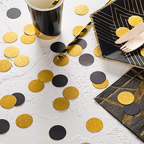 MOWO Gold Glitter and Black Confetti Circle Table Decoration, 1.2", 200pc | birthday graduation wedding retirement baby shower new year valentines day party decoration