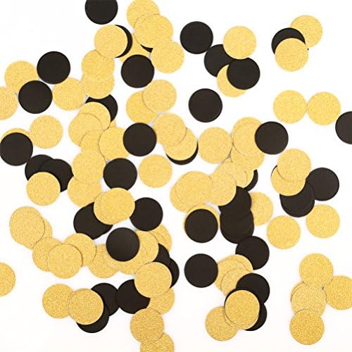 MOWO Gold Glitter and Black Confetti Circle Table Decoration, 1.2", 200pc | birthday graduation wedding retirement baby shower new year valentines day party decoration