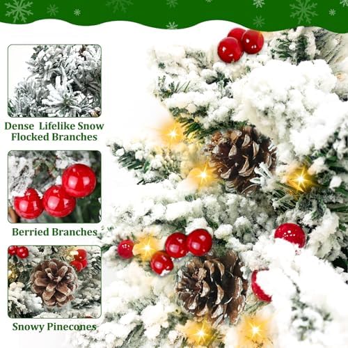 24"/2ft thick snow flocked tabletop christmas tree battery, side view
