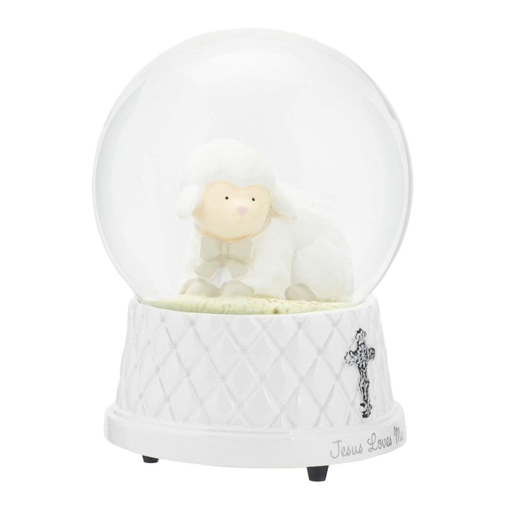 DEMDACO Jesus Loves Me Musical Water Globe - Lamb Snow Globe - Baby Blessing Keepsake - Small Silver Cross - Religious Gift for Kids - Resin & Stone - Great for Blessings & Celebrations