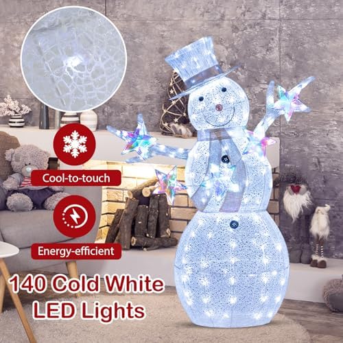 goplus 5 ft lighted snowman, christmas outdoor decoration shown in use