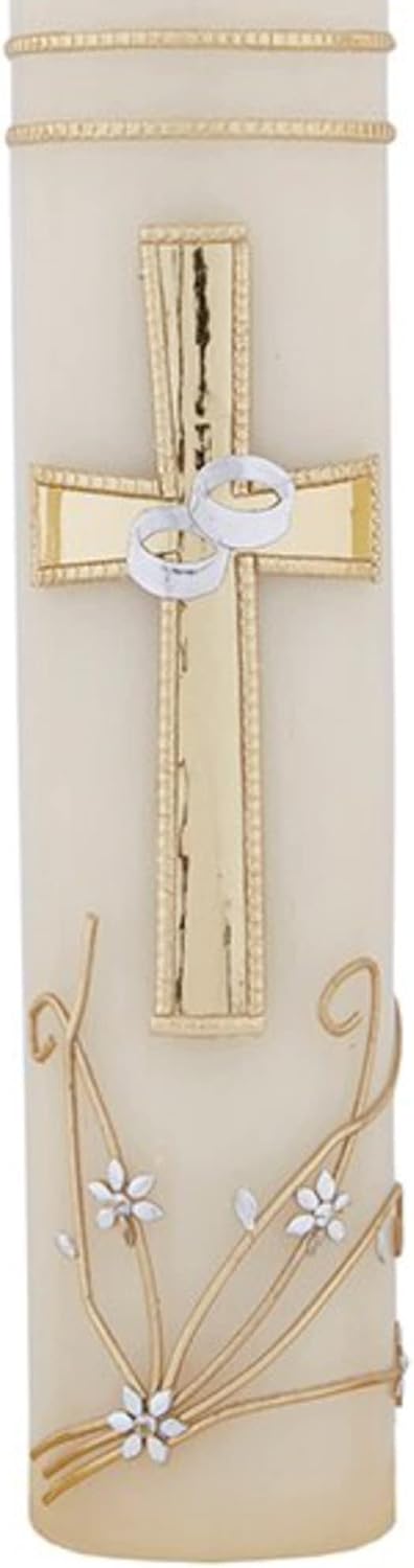 Needzo Wedding Unity Candle Set for Ceremonies, Gold Tone and Silver Toned Ornate Centerpiece Candles, 3 Pieces Included