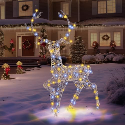 tangkula 4.6 ft christmas 3d lighted reindeer, pre-lit, close-up detail
