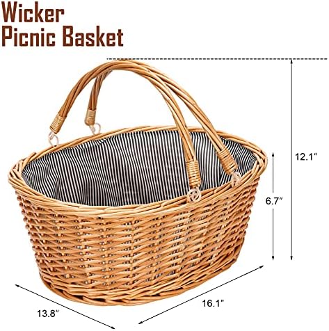 large wicker basket with handle, empty willow basket,16 showing dimensions