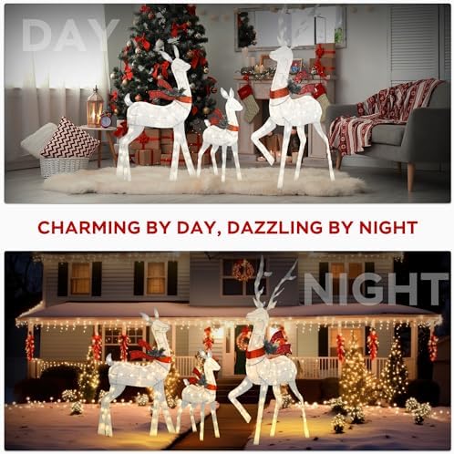 outdoor lighted deer family decor 3-piece set, package contents