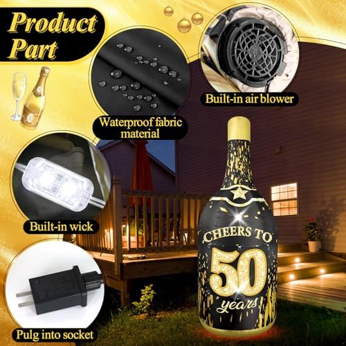 6ft 50th birthday inflatable outdoor champagne bottle decorations, side view