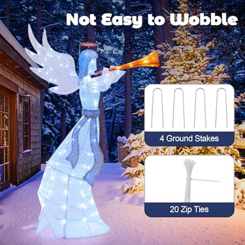 tangkula 5 ft christmas lighted angel with trumpet on a desk or shelf