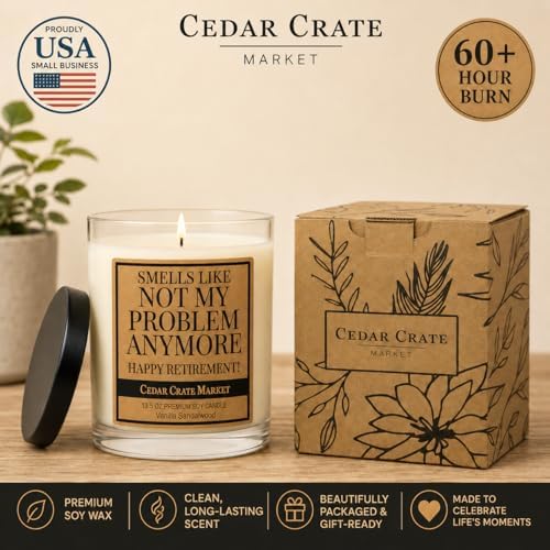 Retirement Gift for Woman, Men 2026 - Funny Vanilla Sandalwood Candle, 13.5oz, 60+ Hr Burn, USA Made Soy Wax - Farewell Gift for Coworker, Mom, Dad, Teacher, Nurse, Boss, Friend, Sister, Brother