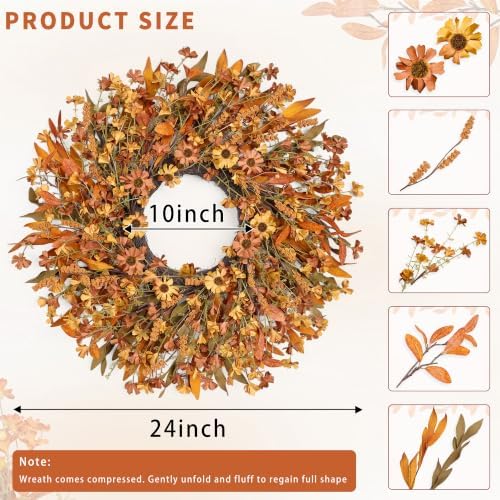ghrdopy 24 inch fall wreath front door, artificial shown in use