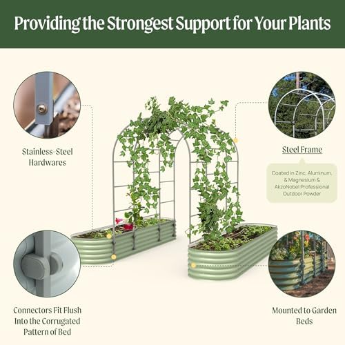 vego garden modular arched trellis system 4.5' long showing dimensions