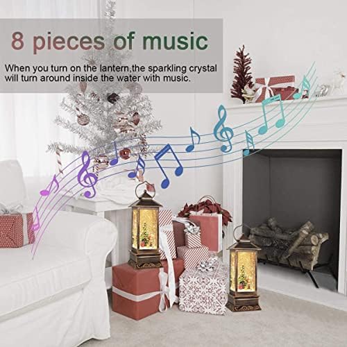 Christmas Decorations Christmas Snow Globe Lantern, Glittering Water Lantern with Music USB and Battery Operated Singing Snow Globe Xmas Festival Decoration Gifts (Christmas Tree)