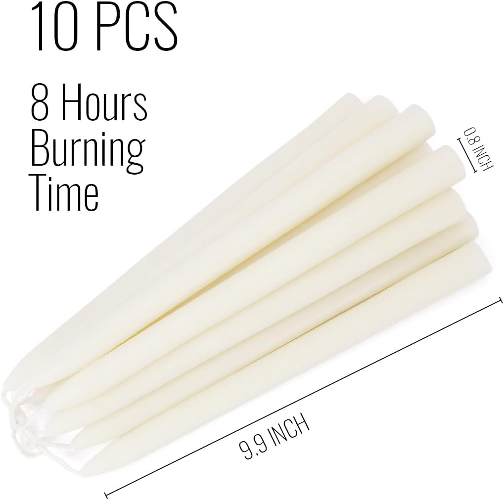 Ivory Beeswax Taper Candles- 9 Hour Burn Time，Pure Natural Hand Poured Beeswa...